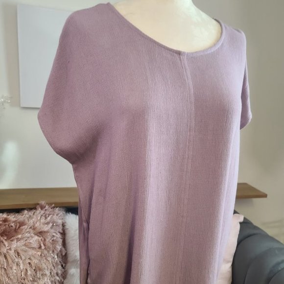 Lavender Linen Short Sleeve Dress with Pockets - Picture 3 of 6